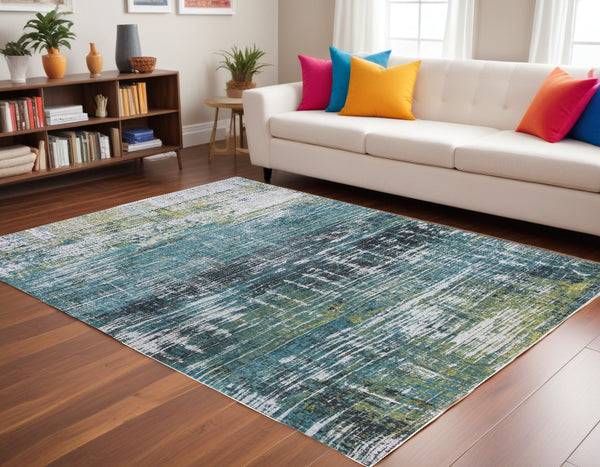 Homeroots 6' X 8' Blue And Green Abstract Non Skid Area Rug  100% Pet 548621