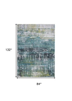 HomeRoots 5' Blue and Green Abstract Area Rug with Non-Skid Backing for Safe and Stylish Home Décor 8' X 11' 548624