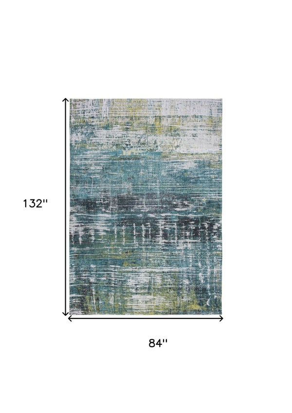 HomeRoots 5' Blue and Green Abstract Area Rug with Non-Skid Backing for Safe and Stylish Home Décor 8' X 11' 548624