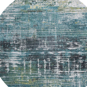 Homeroots 5' Blue And Green Round Abstract Non Skid Area Rug  100% Pet 548626