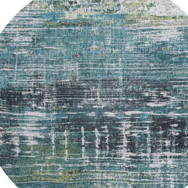 Homeroots 5' Blue And Green Round Abstract Non Skid Area Rug  100% Pet 548626