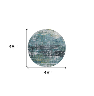 Homeroots 5' Blue And Green Round Abstract Non Skid Area Rug  100% Pet 548626