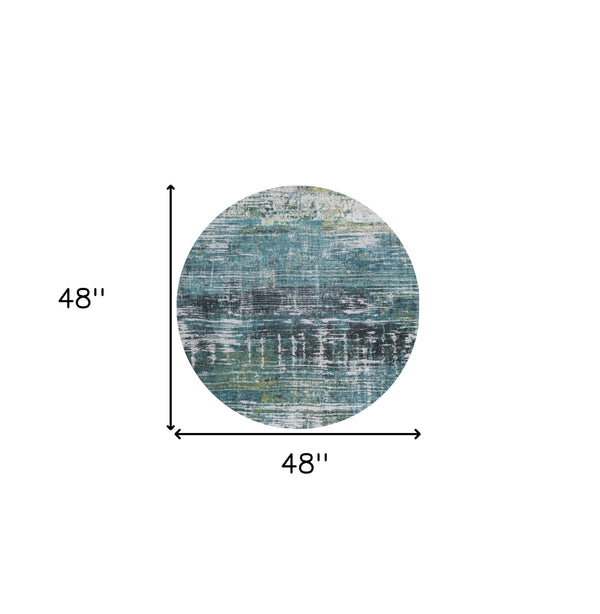 Homeroots 5' Blue And Green Round Abstract Non Skid Area Rug  100% Pet 548626