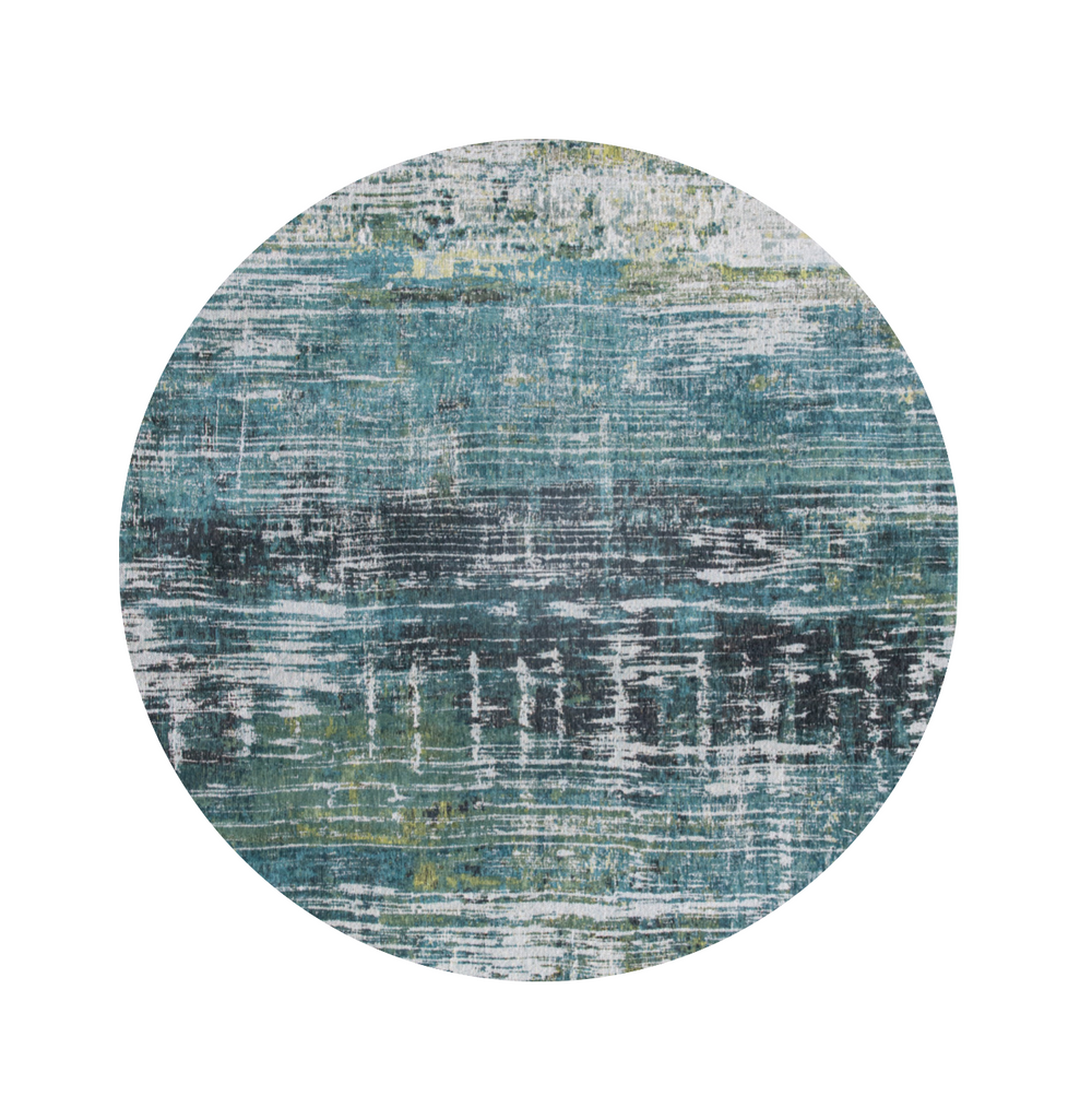 Homeroots 5' Blue And Green Round Abstract Non Skid Area Rug  100% Pet 548626