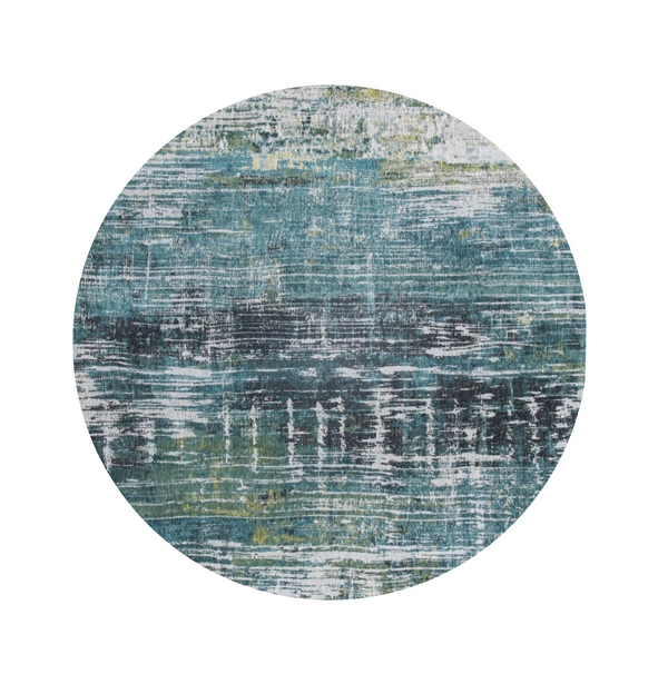 Homeroots 5' Blue And Green Round Abstract Non Skid Area Rug  100% Pet 548626