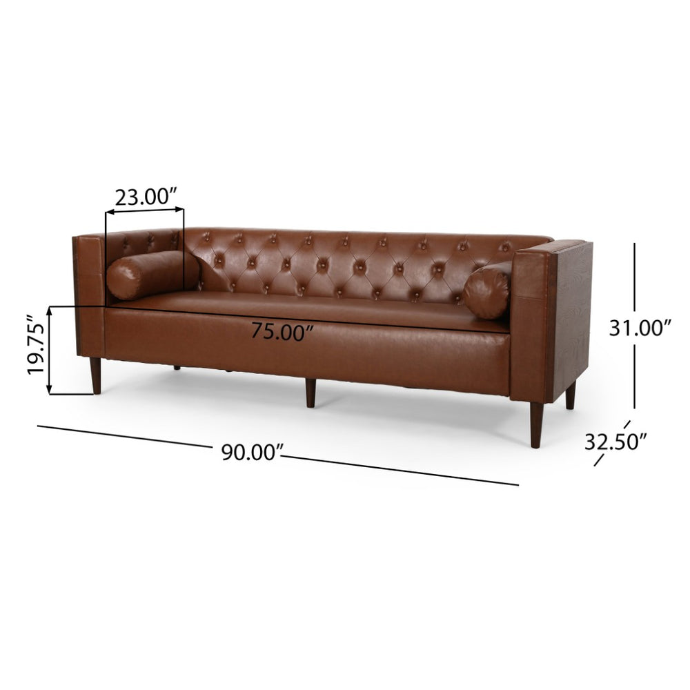 English Elm 3-seater Diamond Tufted Contemporary Sofa Deep Seated Living Room Couch with Pillows Light Brown 70630.00A_70630.00B