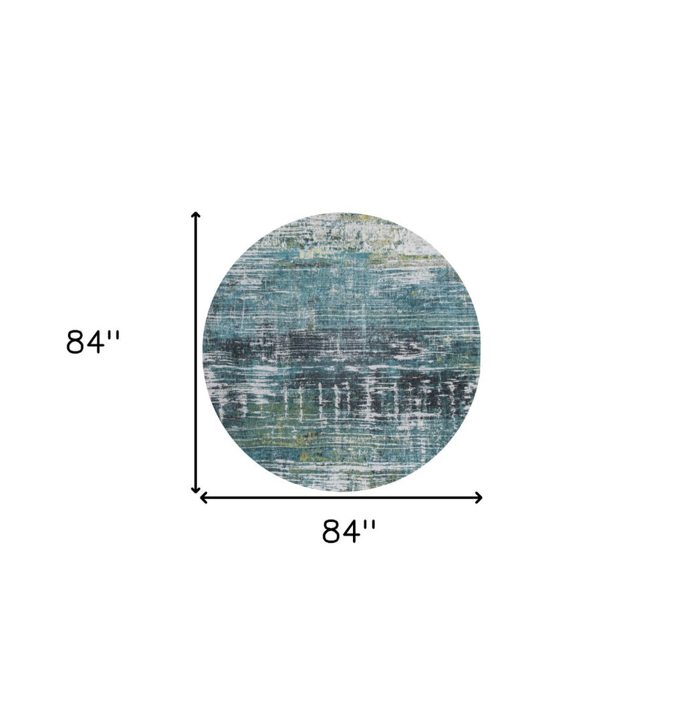 HomeRoots 5' Blue and Green Abstract Area Rug with Non-Skid Backing for Safe and Stylish Home Décor 8' Round 548627