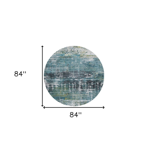 HomeRoots 5' Blue and Green Abstract Area Rug with Non-Skid Backing for Safe and Stylish Home Décor 8' Round 548627