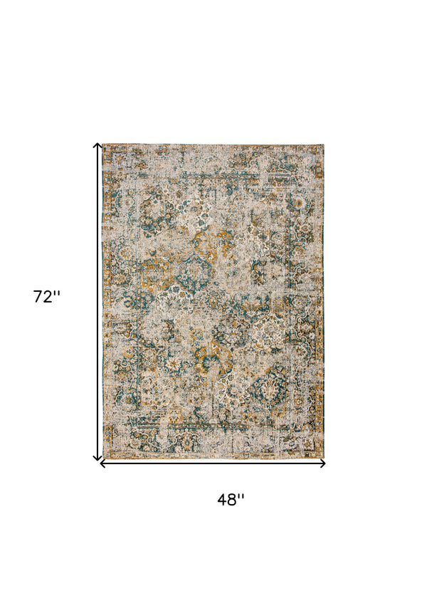 Homeroots 5' X 7' Blue And Green Abstract Non Skid Area Rug  100% Pet 548628