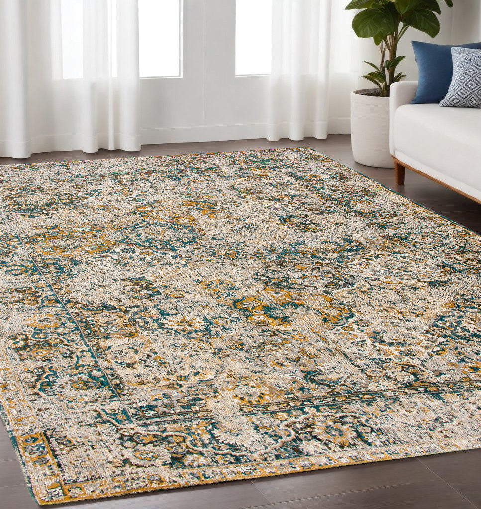 Homeroots 5' X 7' Blue And Green Abstract Non Skid Area Rug  100% Pet 548628