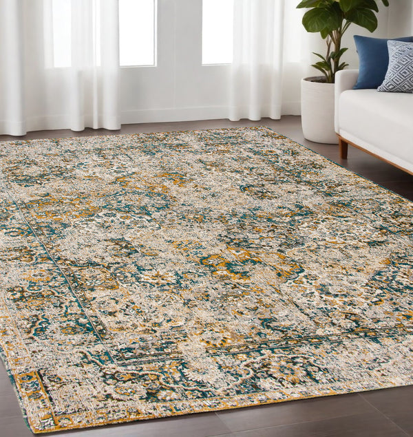 Homeroots 5' X 7' Blue And Green Abstract Non Skid Area Rug  100% Pet 548628