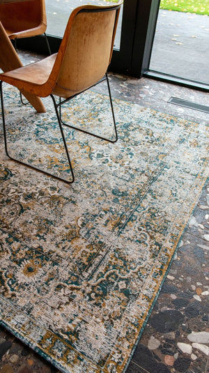 HomeRoots 5' Abstract Area Rug in Blue and Green - Modern Non-Skid Design for High-Traffic Indoor Spaces 8' X 11' 548631