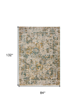 HomeRoots 5' Abstract Area Rug in Blue and Green - Modern Non-Skid Design for High-Traffic Indoor Spaces 8' X 11' 548631