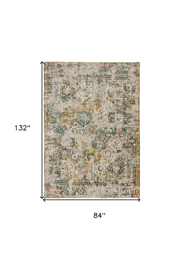 HomeRoots 5' Abstract Area Rug in Blue and Green - Modern Non-Skid Design for High-Traffic Indoor Spaces 8' X 11' 548631
