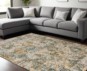 HomeRoots 5' Abstract Area Rug in Blue and Green - Modern Non-Skid Design for High-Traffic Indoor Spaces 8' X 11' 548631