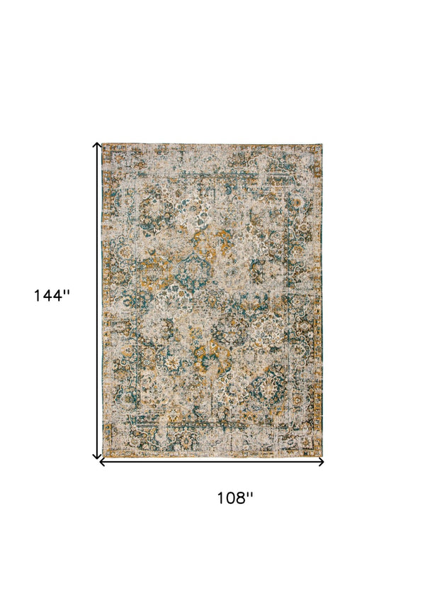 HomeRoots 9' Blue and Green Abstract Non-Skid Area Rug – Stylish, Safe, and Easy to Maintain for High-Traffic Spaces 548632