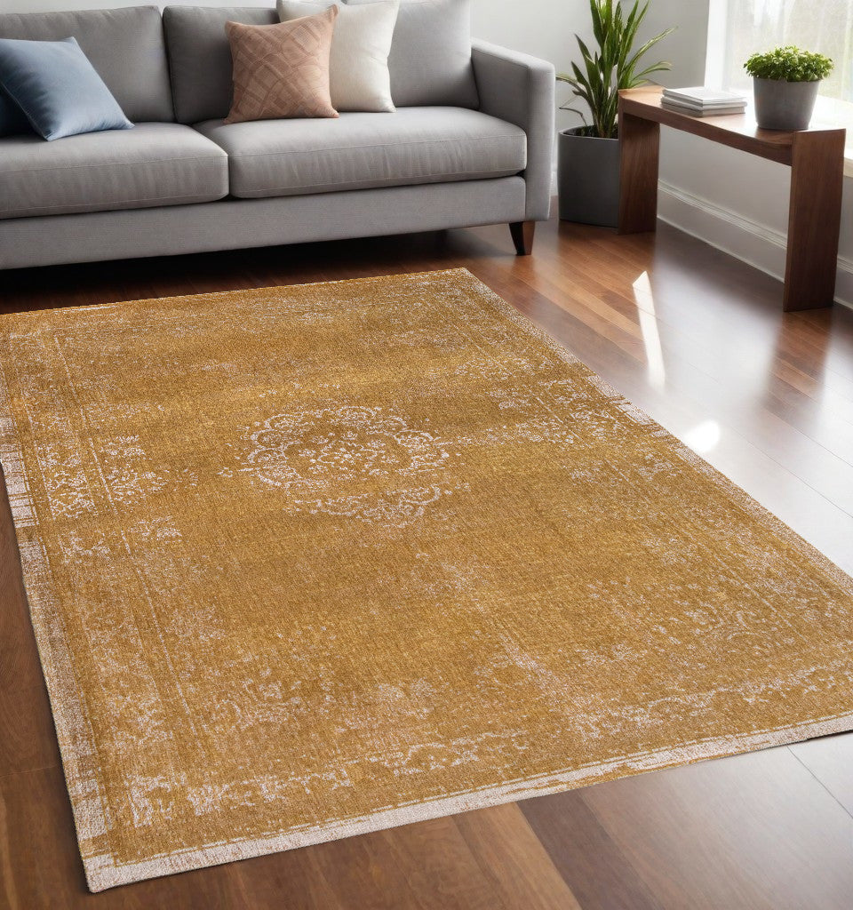Homeroots 5' X 7' Orange And White Medallion Non Skid Area Rug  100% Pet 548634