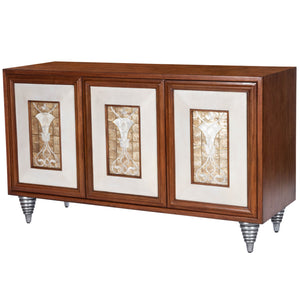 Butler Specialty Shelly Leather & Capiz Shell Inlay Sideboard - Elegant Storage With Distinctive Design & Warmth Medium Brown Gmelina Solids,Maple Veneer,Mdf,Leather,Capiz Shell 5486350-butler