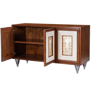 Butler Specialty Shelly Leather & Capiz Shell Inlay Sideboard - Elegant Storage With Distinctive Design & Warmth Medium Brown Gmelina Solids,Maple Veneer,Mdf,Leather,Capiz Shell 5486350-butler