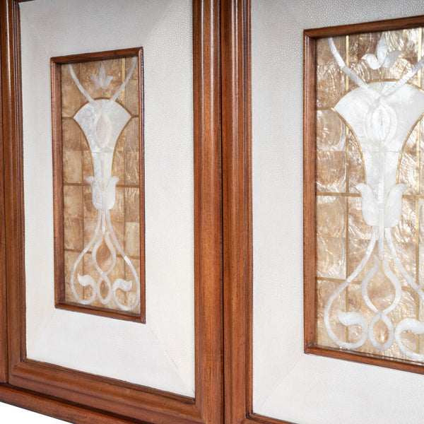 Butler Specialty Shelly Leather & Capiz Shell Inlay Sideboard - Elegant Storage With Distinctive Design & Warmth Medium Brown Gmelina Solids,Maple Veneer,Mdf,Leather,Capiz Shell 5486350-butler