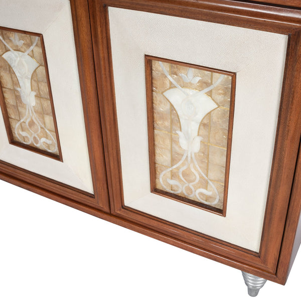Butler Specialty Shelly Leather & Capiz Shell Inlay Sideboard - Elegant Storage With Distinctive Design & Warmth Medium Brown Gmelina Solids,Maple Veneer,Mdf,Leather,Capiz Shell 5486350-butler