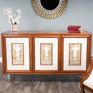 Butler Specialty Shelly Leather & Capiz Shell Inlay Sideboard - Elegant Storage With Distinctive Design & Warmth Medium Brown Gmelina Solids,Maple Veneer,Mdf,Leather,Capiz Shell 5486350-butler