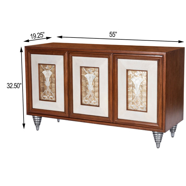 Butler Specialty Shelly Leather & Capiz Shell Inlay Sideboard - Elegant Storage With Distinctive Design & Warmth Medium Brown Gmelina Solids,Maple Veneer,Mdf,Leather,Capiz Shell 5486350-butler