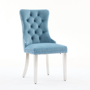 English Elm Nikki Velvet Tufted Dining Chair with Chrome Legs, Nailhead Trim, Plush High-Rebound Seat Comfort Light Blue W1143P369091