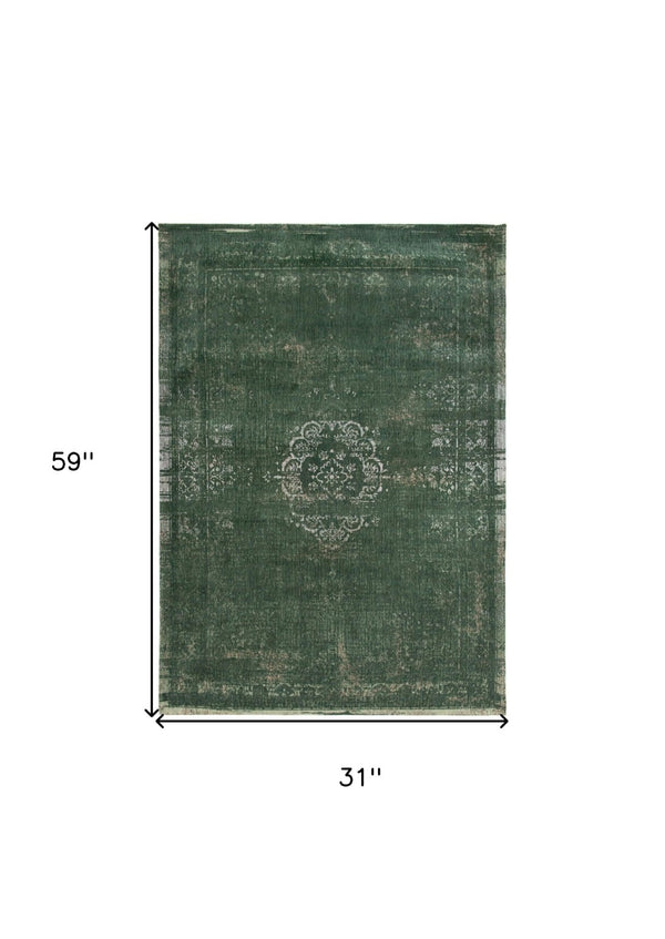 HomeRoots 3' Gray and Green Medallion Non-Skid Area Rug for High-Traffic Spaces - Elegant & Durable Design 3' X 5' 548639