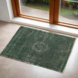 Stylish Gray and Green Medallion Non-Skid Area Rug - Perfect for Walkways and Decor!