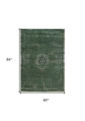 HomeRoots 3' Gray and Green Medallion Non-Skid Area Rug for High-Traffic Spaces - Elegant & Durable Design 6' X 8' 548641