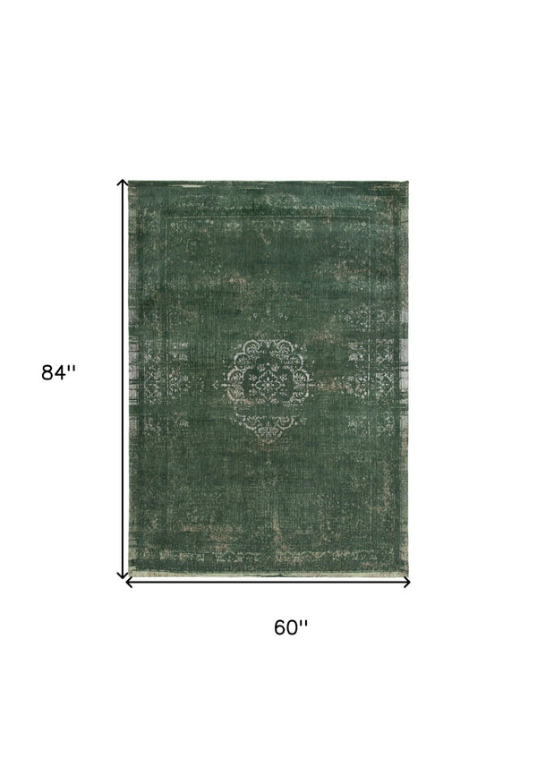 HomeRoots 3' Gray and Green Medallion Non-Skid Area Rug for High-Traffic Spaces - Elegant & Durable Design 6' X 8' 548641