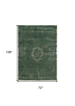 HomeRoots 3' Gray and Green Medallion Non-Skid Area Rug for High-Traffic Spaces - Elegant & Durable Design 7' X 9' 548642