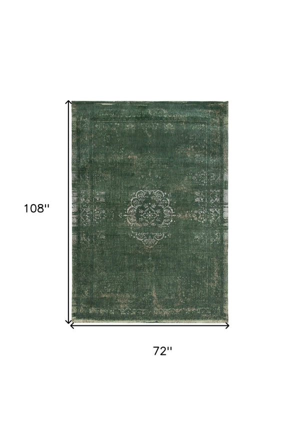 HomeRoots 3' Gray and Green Medallion Non-Skid Area Rug for High-Traffic Spaces - Elegant & Durable Design 7' X 9' 548642