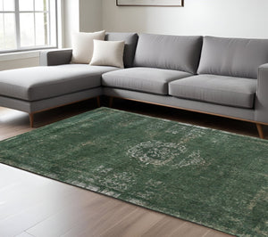 HomeRoots 3' Gray and Green Medallion Non-Skid Area Rug for High-Traffic Spaces - Elegant & Durable Design 8' X 11' 548643