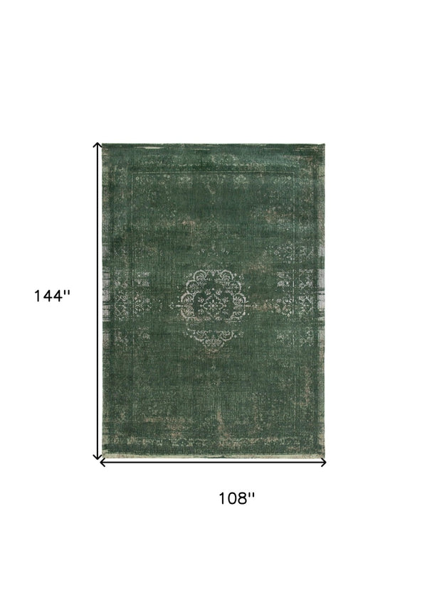 HomeRoots 9' Gray and Green Medallion Non-Skid Area Rug - Elegant, Durable, and Perfect for High-Traffic Spaces! 548644