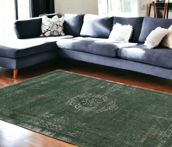HomeRoots 9' Gray and Green Medallion Non-Skid Area Rug - Elegant, Durable, and Perfect for High-Traffic Spaces! 548644