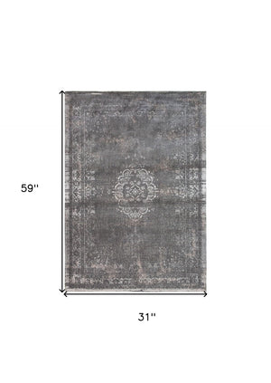 HomeRoots 3' Elegant Gray Medallion Non-Skid Area Rug for Entryways – Stylish, Safe, and Easy to Clean 3' X 5' 548645
