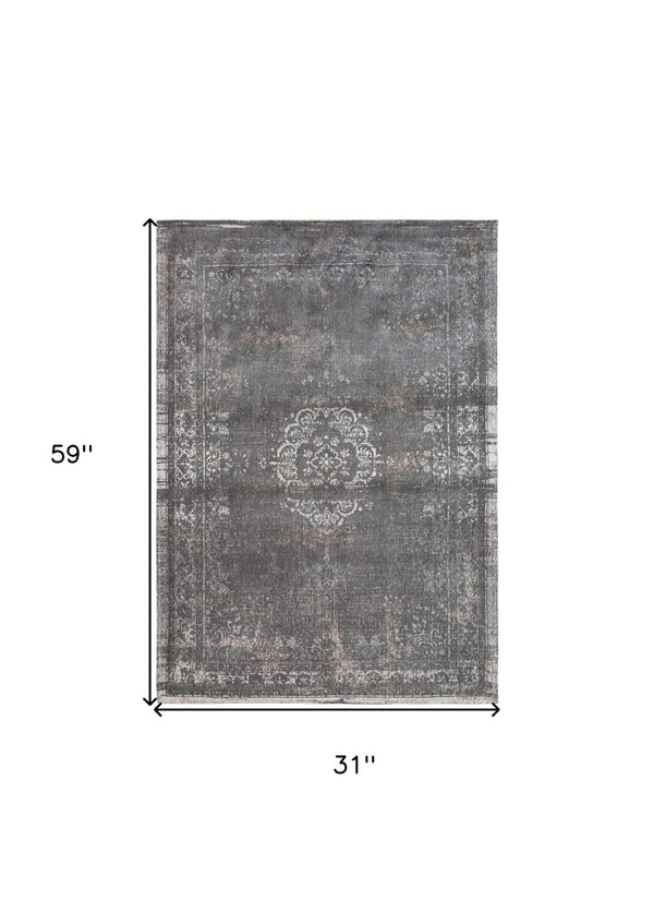 HomeRoots 3' Elegant Gray Medallion Non-Skid Area Rug for Entryways – Stylish, Safe, and Easy to Clean 3' X 5' 548645
