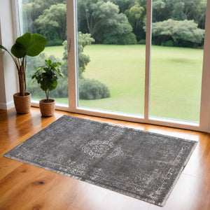 HomeRoots 3' Elegant Gray Medallion Non-Skid Area Rug for Entryways – Stylish, Safe, and Easy to Clean 3' X 5' 548645