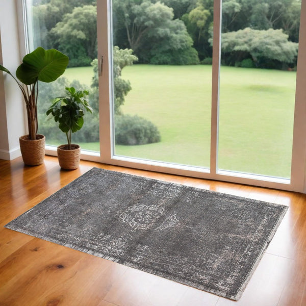 HomeRoots 3' Elegant Gray Medallion Non-Skid Area Rug for Entryways – Stylish, Safe, and Easy to Clean 3' X 5' 548645