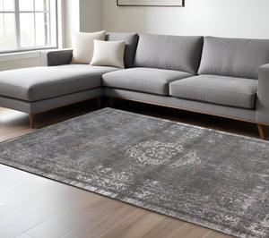 HomeRoots 3' Elegant Gray Medallion Non-Skid Area Rug for Entryways – Stylish, Safe, and Easy to Clean 6' X 8' 548647