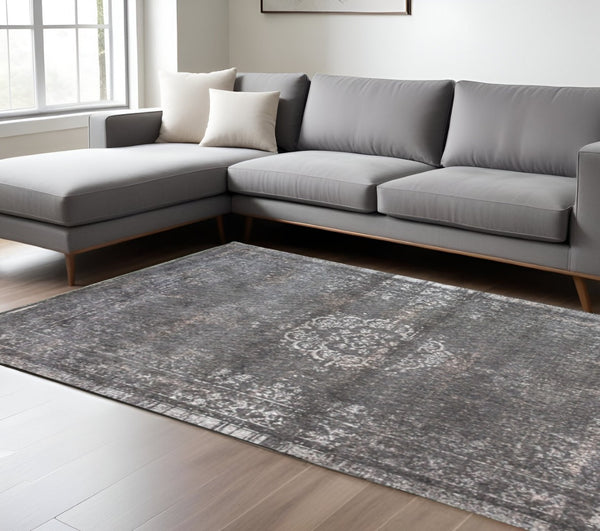 HomeRoots 3' Elegant Gray Medallion Non-Skid Area Rug for Entryways – Stylish, Safe, and Easy to Clean 8' X 11' 548649