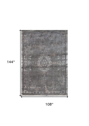 HomeRoots 9' Gray Medallion Non-Skid Area Rug - Elegant, Durable, and Versatile for High-Traffic Spaces! 548650