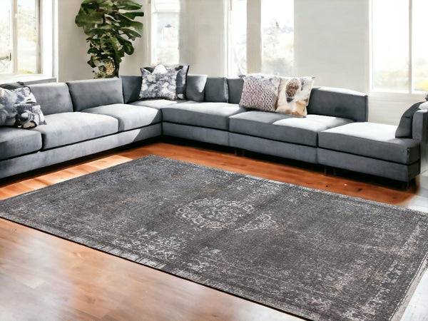 HomeRoots 9' Gray Medallion Non-Skid Area Rug - Elegant, Durable, and Versatile for High-Traffic Spaces! 548650