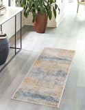 Unique Loom Deepa Whane Machine Made Abstract Rug Blue Ivory, Yellow/Gray 2' 6" x 12' 2"