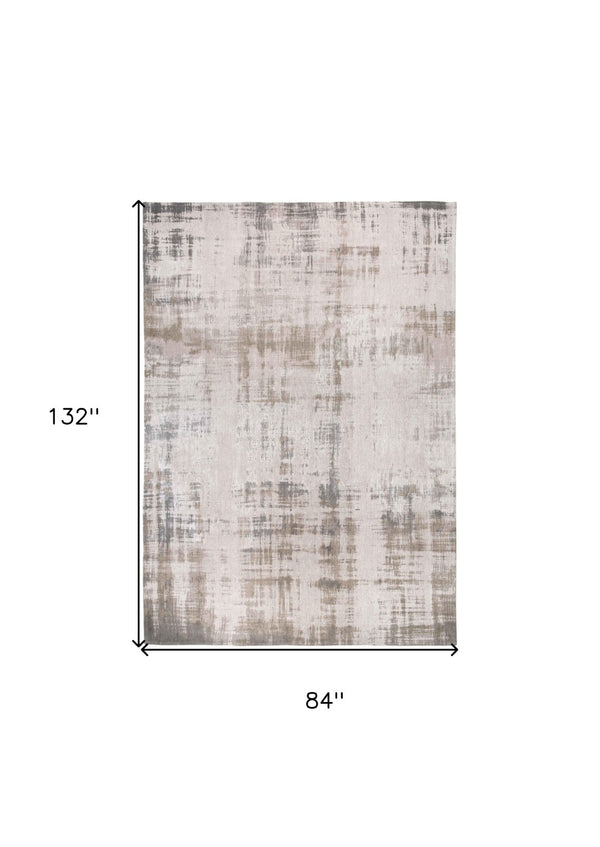 HomeRoots 5' Modern Gray and Beige Abstract Area Rug with Non-Skid Backing - Perfect for High-Traffic Spaces 8' X 11' 548655