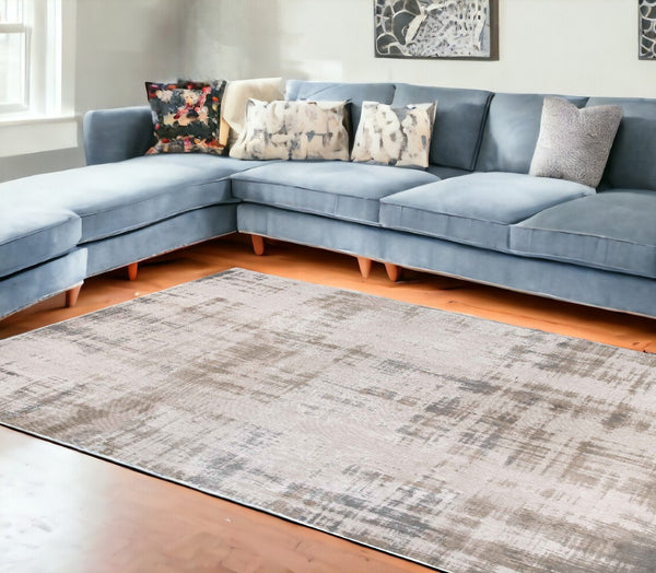 HomeRoots 5' Modern Gray and Beige Abstract Area Rug with Non-Skid Backing - Perfect for High-Traffic Spaces 8' X 11' 548655