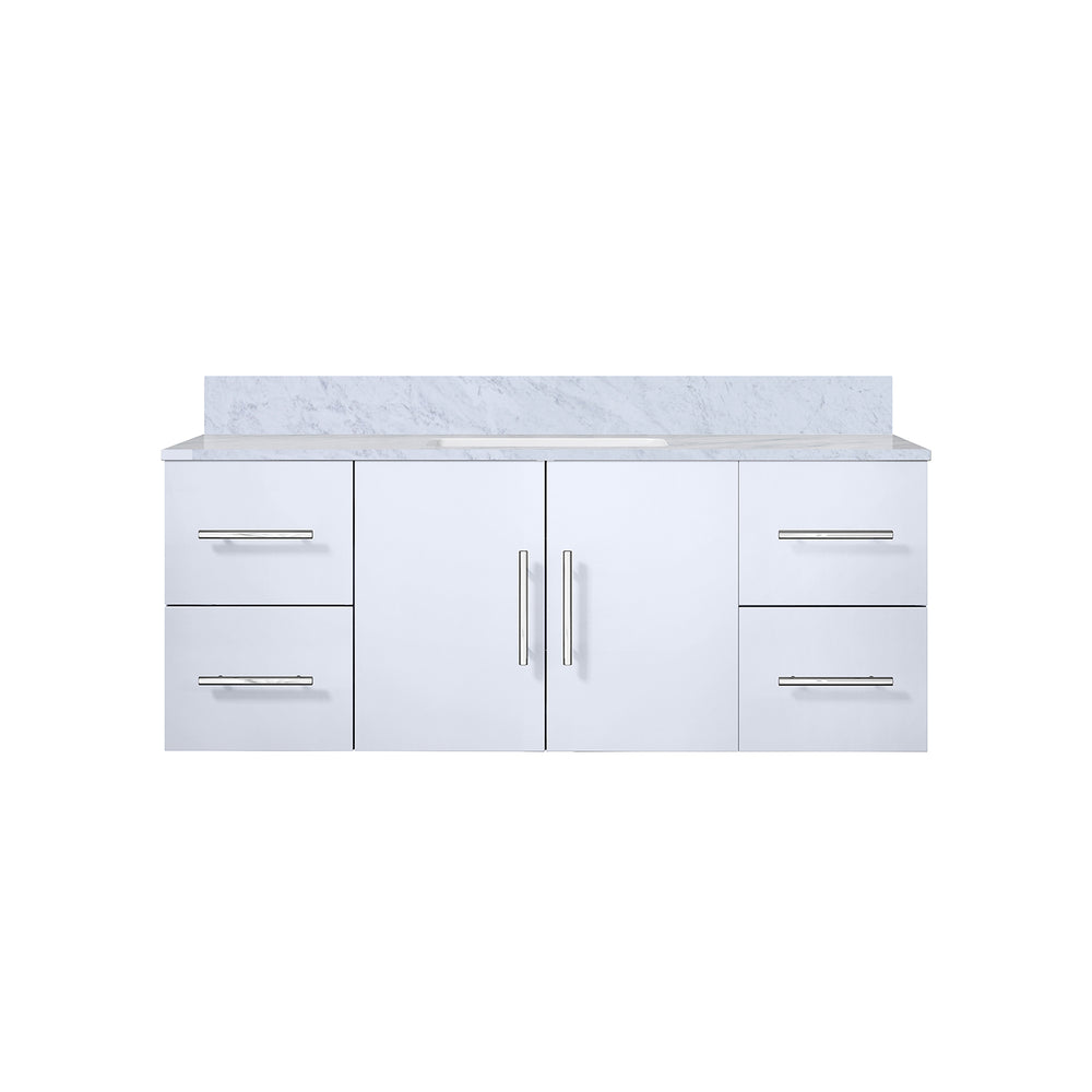 English Elm Glossy Modern White Bath Vanity 48" W x 22" D with Carrara Marble Top, Soft-Close Drawers, Durable B2731P258491