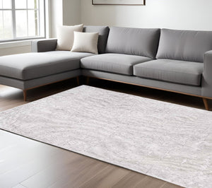 HomeRoots 3'' White Abstract Non-Skid Area Rug - Modern Design for Entryways, Durable Machine-Woven Style 6' X 8' 548667